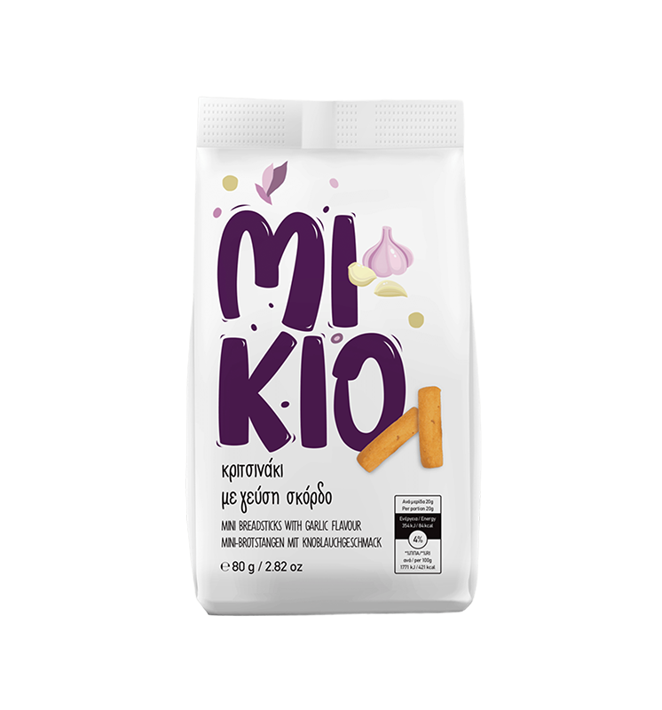 Κριτσινάκι MIKIO με γεύση σκόρδο 80g – Κρητών Άρτος