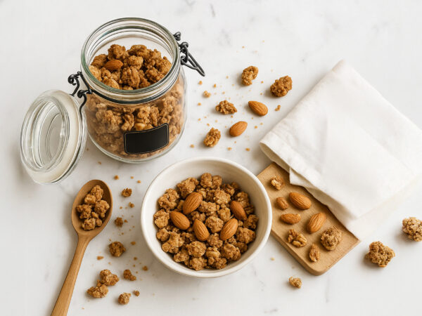 Granola με κριθαροκουλούρα, ξηρούς καρπούς και καλοκαιρινά φρούτα