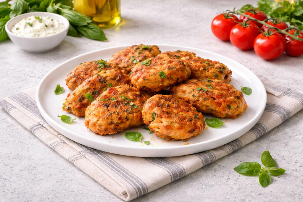 Νηστίσιμοι ντοματοκεφτέδες με μυρωδικά σε πιάτο